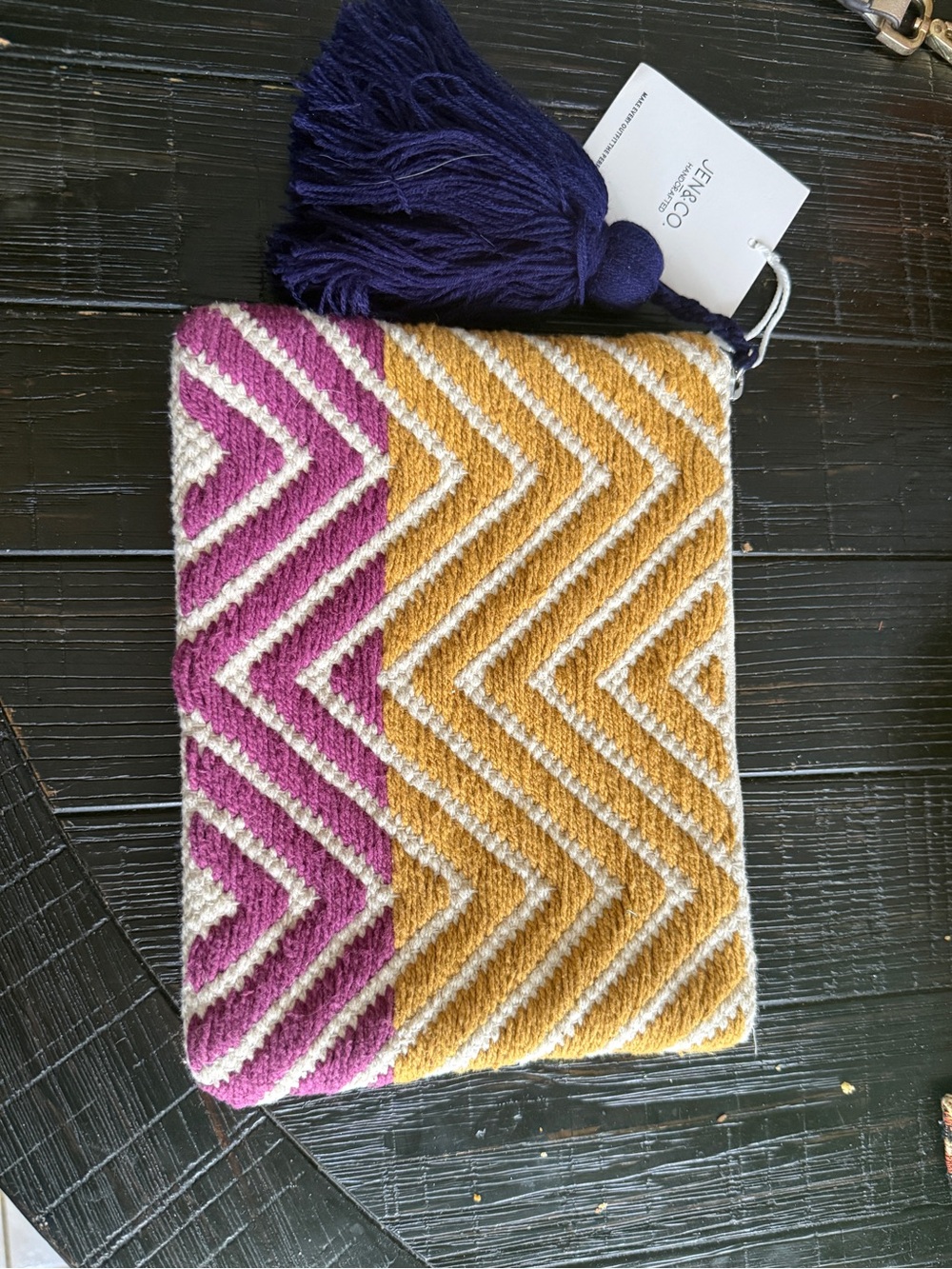 Jen & Co.  Zigzag Pouch - Purple, Mustard & Cream